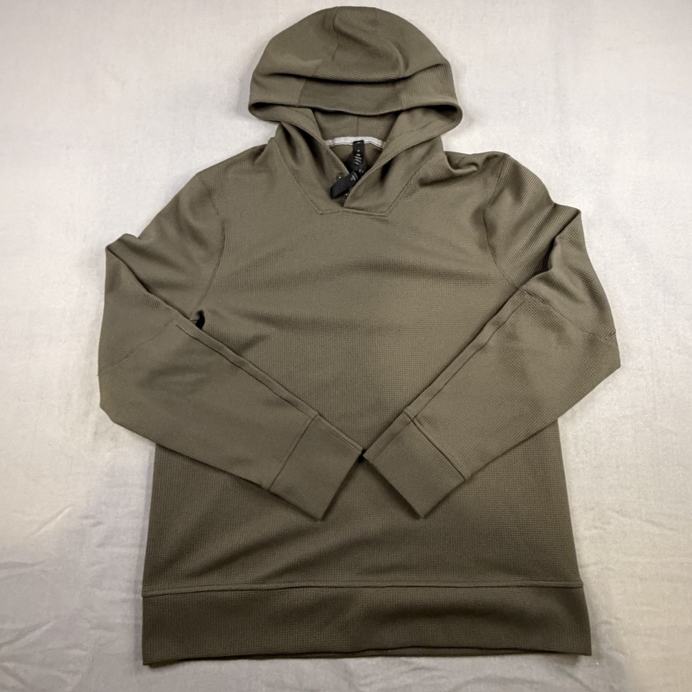 LULULEMON Shift Stitch Hoodie Mens Medium Green Waffle Knit Pullover Performance - Picture 4 of 11
